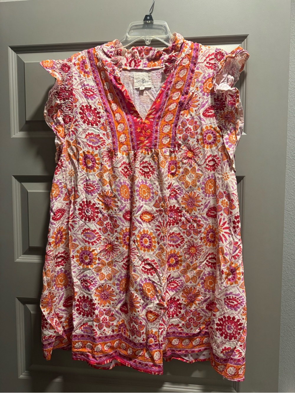 Umgee Pink & Orange Floral Smocked Yoke Dress